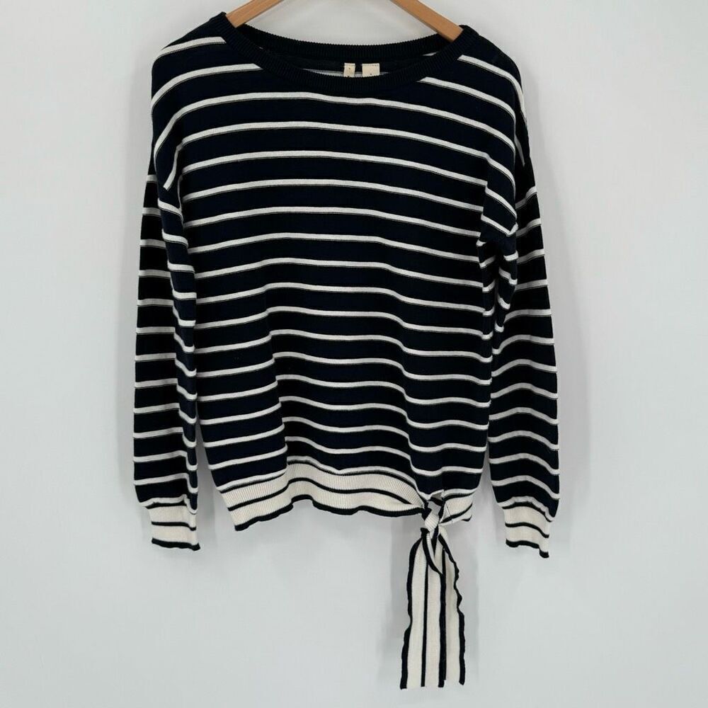 Anthropologie Moth Striped Tie Hem Long Sleeve Sweater Women‎ Small Navy White